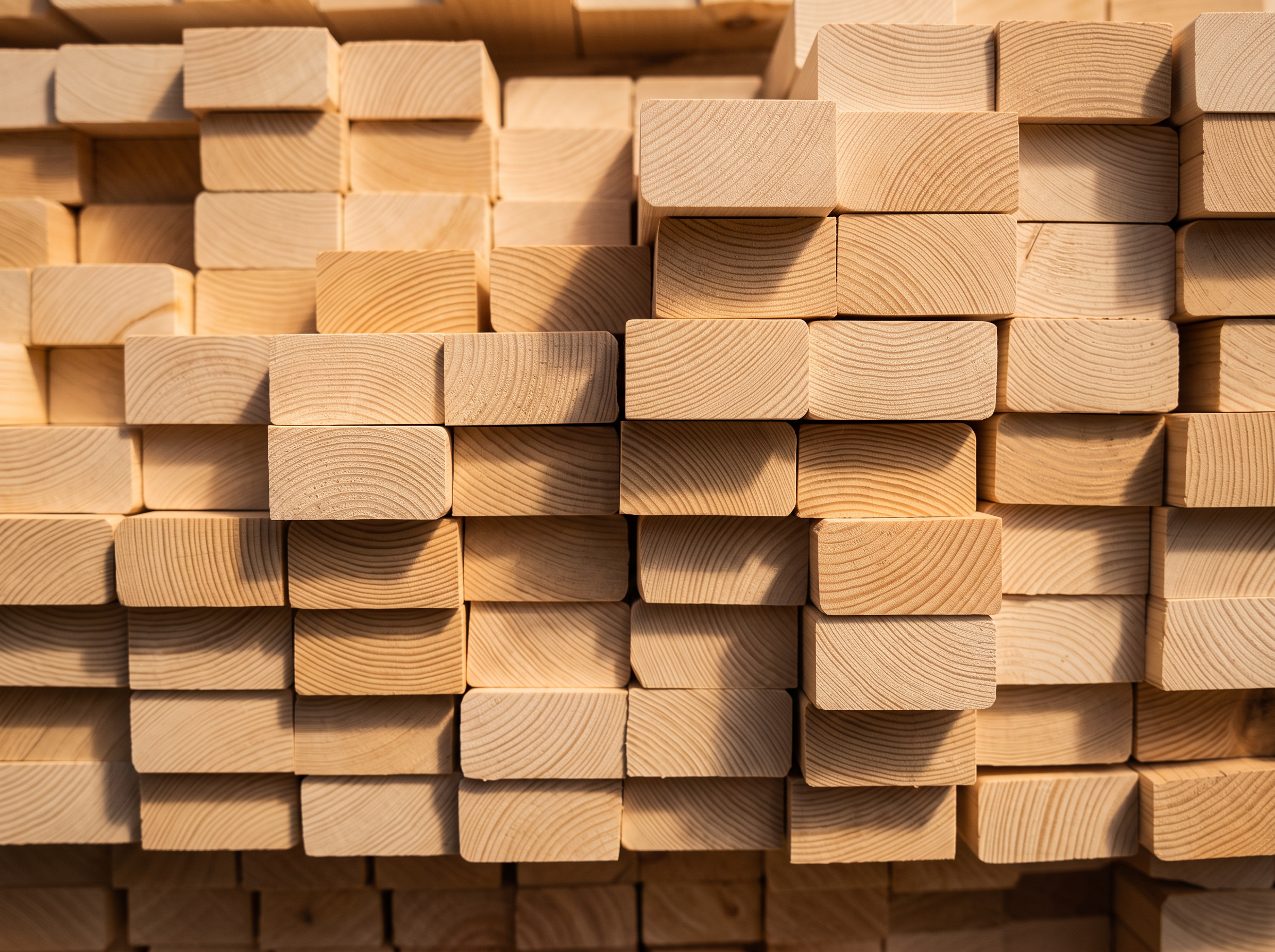 Stack of squared birch frame stock showing end grain